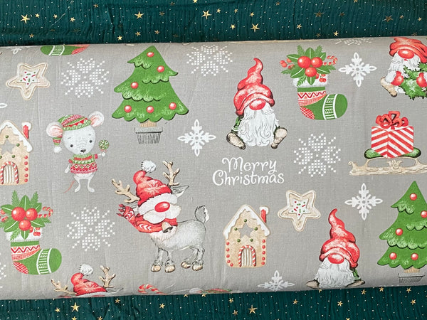Cotton 100% Christmas - pattern sprites with mice on a gray back Gnomes,Gonk