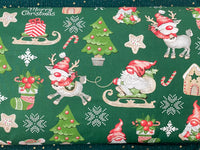 Cotton 100% Christmas - pattern sprites with mice on a green back Gnomes,Gonk
