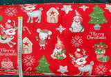 Cotton 100% Christmas - pattern sprites with mice on a red back Gnomes,Gonk