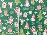 Cotton 100% Christmas - pattern sprites with mice on a green back Gnomes,Gonk