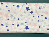 Cotton 100% Patterned - navy pink-pink constellation on white background stars