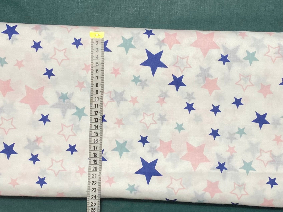 Cotton 100% Patterned - navy pink-pink constellation on white backgrou ...