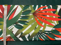 Cotton 100% Patterned - Green-red palm leaves on a white back