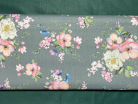Cotton 100% Patterned - bouquets of apple tree on a dark gray back