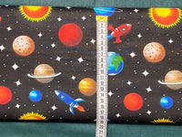 Cotton 100% Kids - Colorful planets on a black back