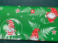 Cotton 100% Christmas - pattern sprites with fern leaves on a green back Gnomes,Gonk