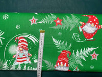 Cotton 100% Christmas - pattern sprites with fern leaves on a green back Gnomes,Gonk