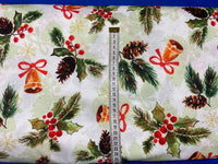 Jersey Knits - Digital Print christmas holly with bells