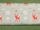 Cotton 100% Christmas - reindeer with snowflakes on gray background