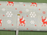 Cotton 100% Christmas - reindeer with snowflakes on gray background