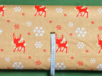 Cotton 100% Christmas - reindeer with snowflakes on beige background