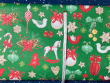 Cotton 100% Christmas - pattern decorations RETRO on green back
