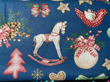 Cotton 100% Christmas - pattern decorations RETRO on denim back