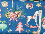 Cotton 100% Christmas - pattern decorations RETRO on denim back