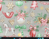 Cotton 100% Christmas - pattern decorations RETRO on gray back