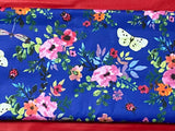 Cotton 100% Patterned - colorful poppies flowers with insects on sapphire back