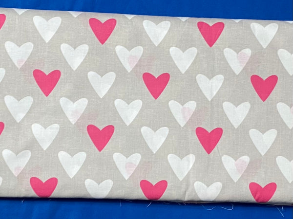 Cotton 100% Kids - white & pink hearts on grey back