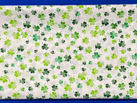 Cotton 100% Patterned - green clover flowers on white back
