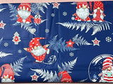 Cotton 100% Christmas - pattern sprites with fern leaves on a navy back Gnomes,Gonk