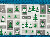 Cotton 100% Christmas - patchwork gray and green Santa Clauses