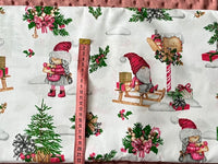 Cotton 100% Christmas - sprites pattern on a slade on a white back Gnomes,gonk