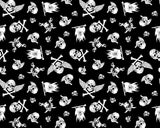 Cotton 100% Patterned - white pirate skull on black background halloween