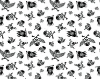 Cotton 100% Patterned - black pirate skull on white background halloween