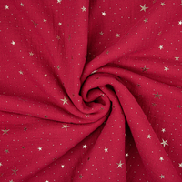 Double gauze muslin red (Chilli Pepper) with golden stars