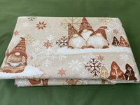 Cotton 100% Christmas - Christmas pattern with brown and beige sprites with reindeer on a beige back gnomes,gonk