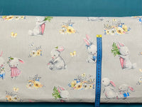 Cotton 100% Kids - rabbits in love on a light gray background - bunnies