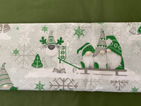 Cotton 100% Christmas sprite pattern green with reindeer on a gray back gnomes,gonk