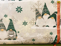 Cotton 100% Christmas - sprite pattern emerald with reindeer on gray back gnomes,gonk