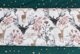 Cotton 100% Premium Digital Print -  reindeer with trees on a white background