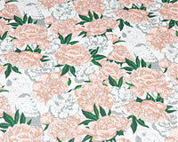 Cotton 100% Patterned - pink flowers with parrots on a white background