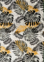 Cotton 100% Patterned - yellow monstera leaves black on white