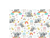 Cotton 100% Kids - koala bears with a rainbow on white background