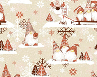 Cotton 100% Christmas - Christmas pattern with brown and beige sprites with reindeer on a beige back gnomes,gonk